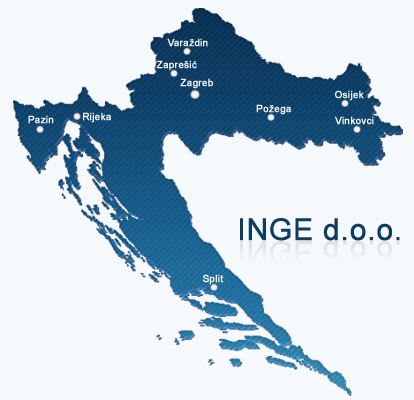 INGE d.o.o. Karta poslovnica u Hrvatskoj.